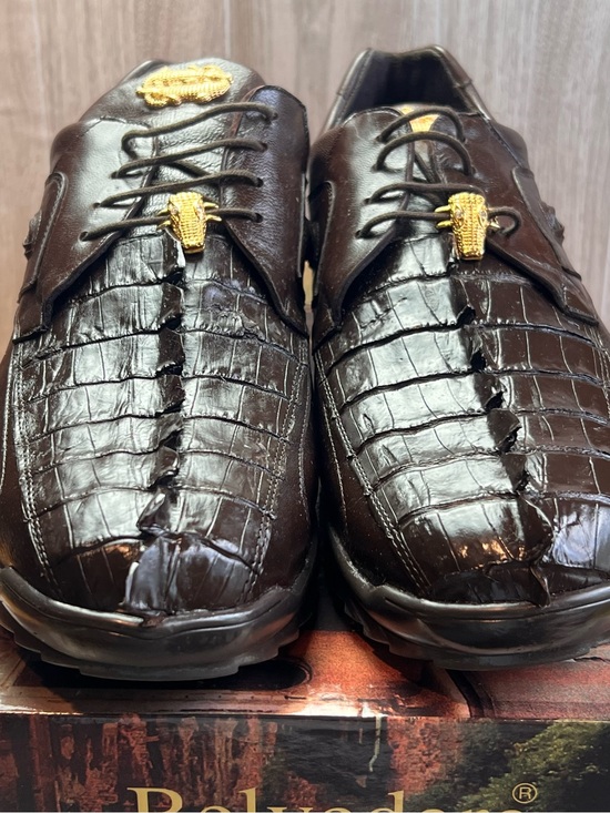 Belvedere Vasco Hornback Crocodile Leather Shoes – Tabac Brown – Size 12 main image 14
